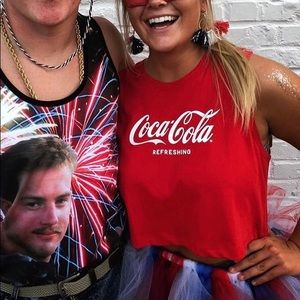 Red, Coca-Cola crop top.